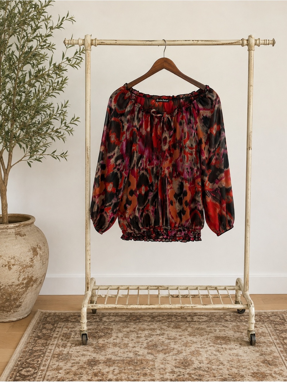 Alexandra Bartlett Red Multi Off-Shoulder Blouse